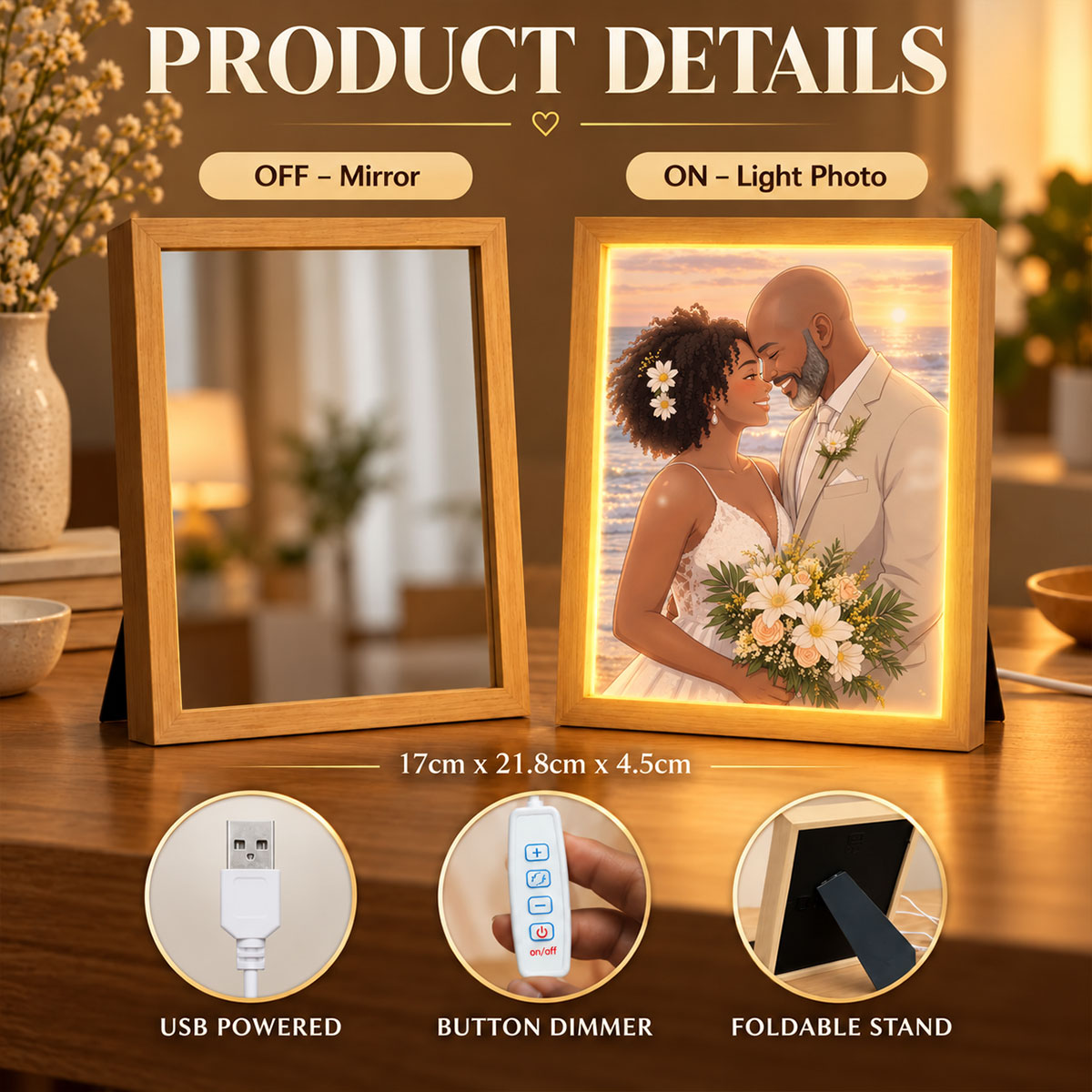 Custom Couple Art from Photo - Personalized Mirror Light Box - Heartfelt Christmas Gift for Her, for Him, Anniversary Gift for Couple