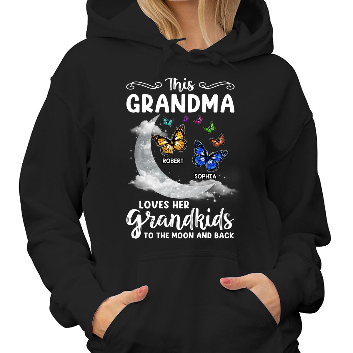 Grandma Loves Grandkids Moon And Back Butterflies Personalized Shirt