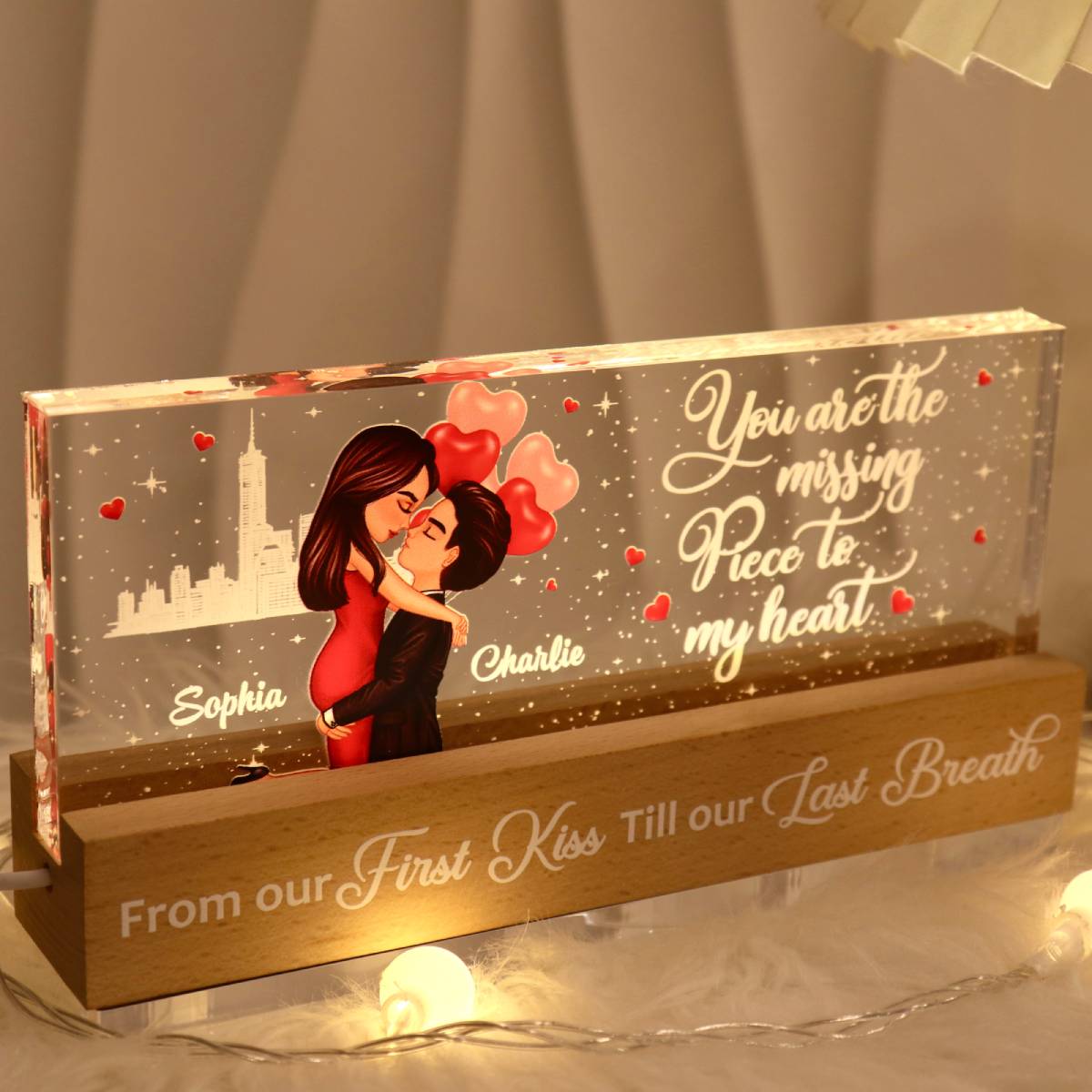 Couple Hugging Kissing You Are The Missing Piece To My Heart Personalized Acrylic Block LED Night Light