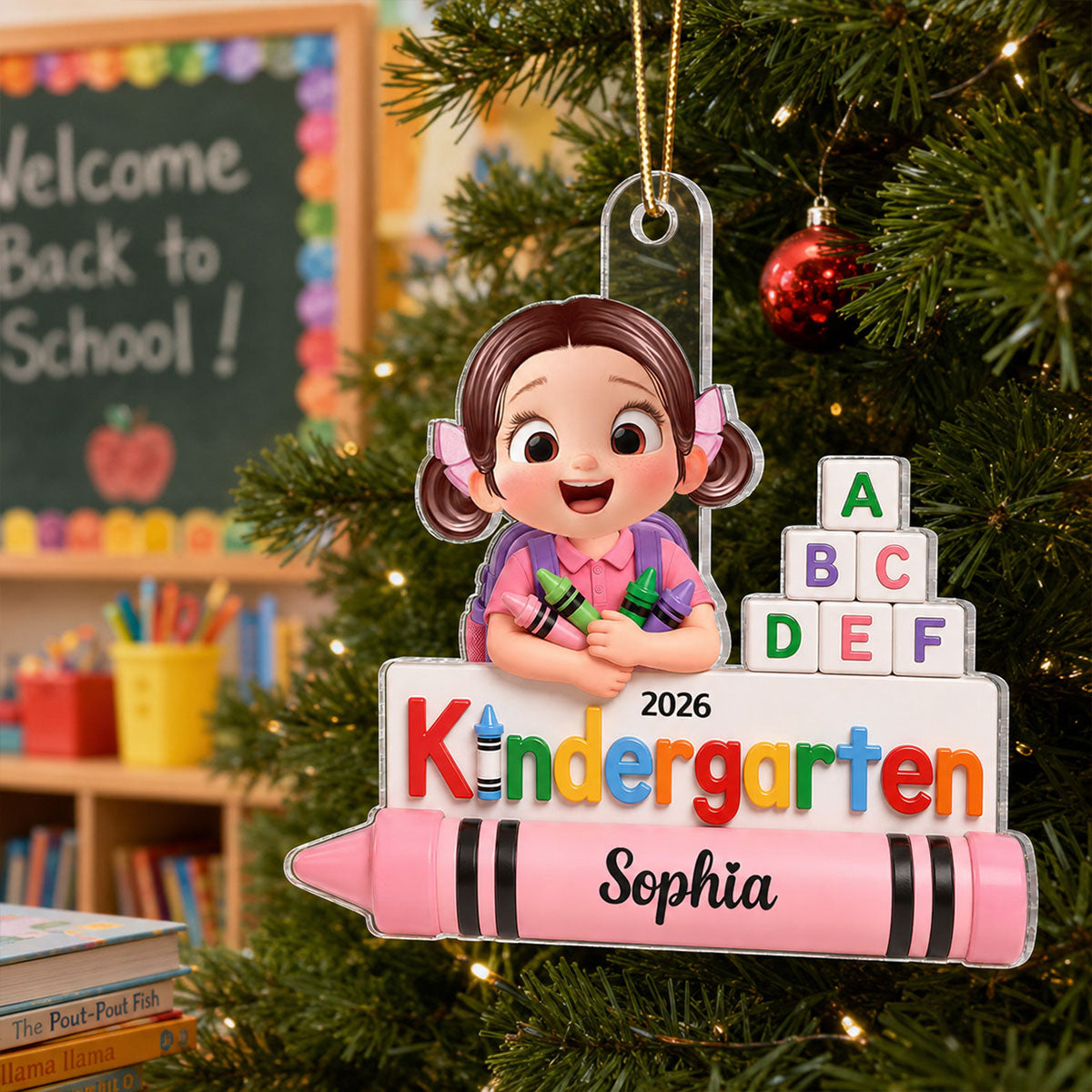 First Day of Kindergarten Boy Girl 2D Flat - Personalized Christmas Ornament - Back to School Keepsake for Kids