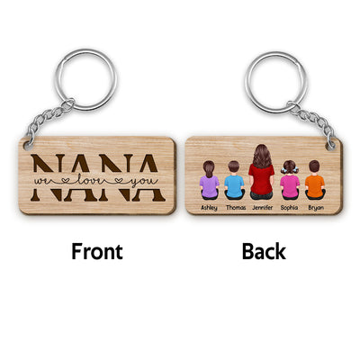 Best Nana Ever Back View Woman Kids Dog Cat Personalized Wooden Keychain