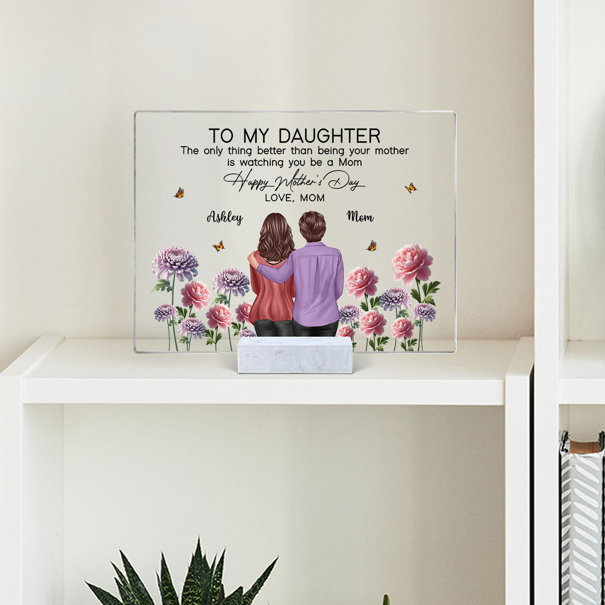 To My Daughter From Mom Happy Mother's Day Birth Flower - Personalized Acrylic Plaque - Heartfelt Gift For Daughter