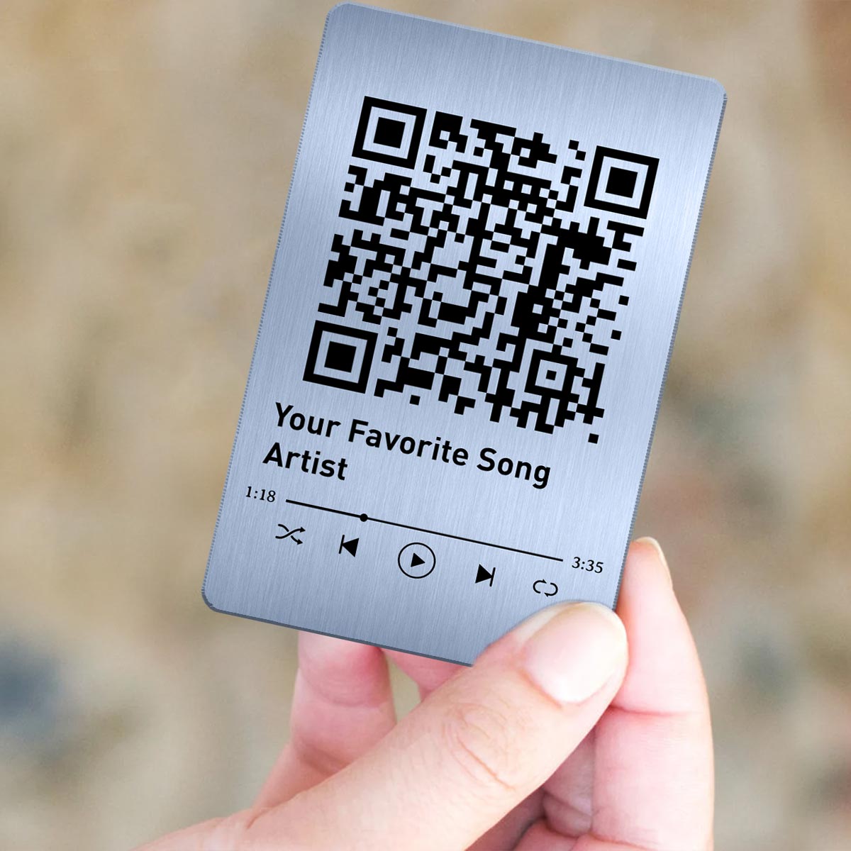 Doll Couple Sitting Together Since Favorite Song Scannable QR Code Wallet Keepsake Personalized Metal Wallet Card