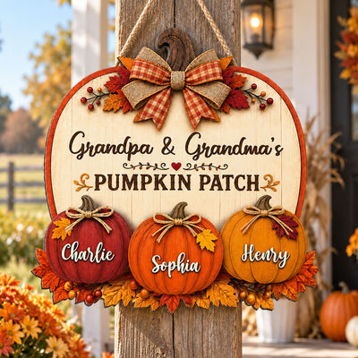 Retro Vintage Fall Season Grandma Grandpa Pumpkin Patch - Personalized Wood Sign - Fall Decoration For Grandparents