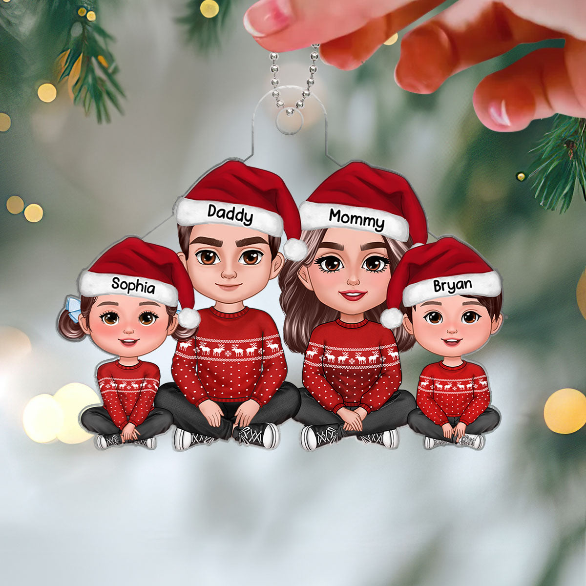 Family Sitting Crossed Legs Christmas Gifts Personalized Acrylic Ornament