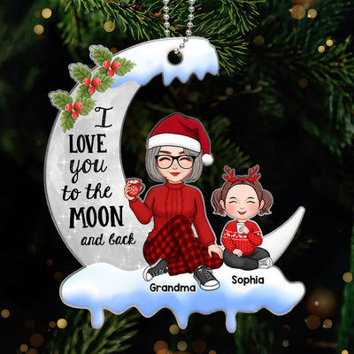 Cute Grandma Grandkids On Christmas Moon Personalized Acrylic Ornament