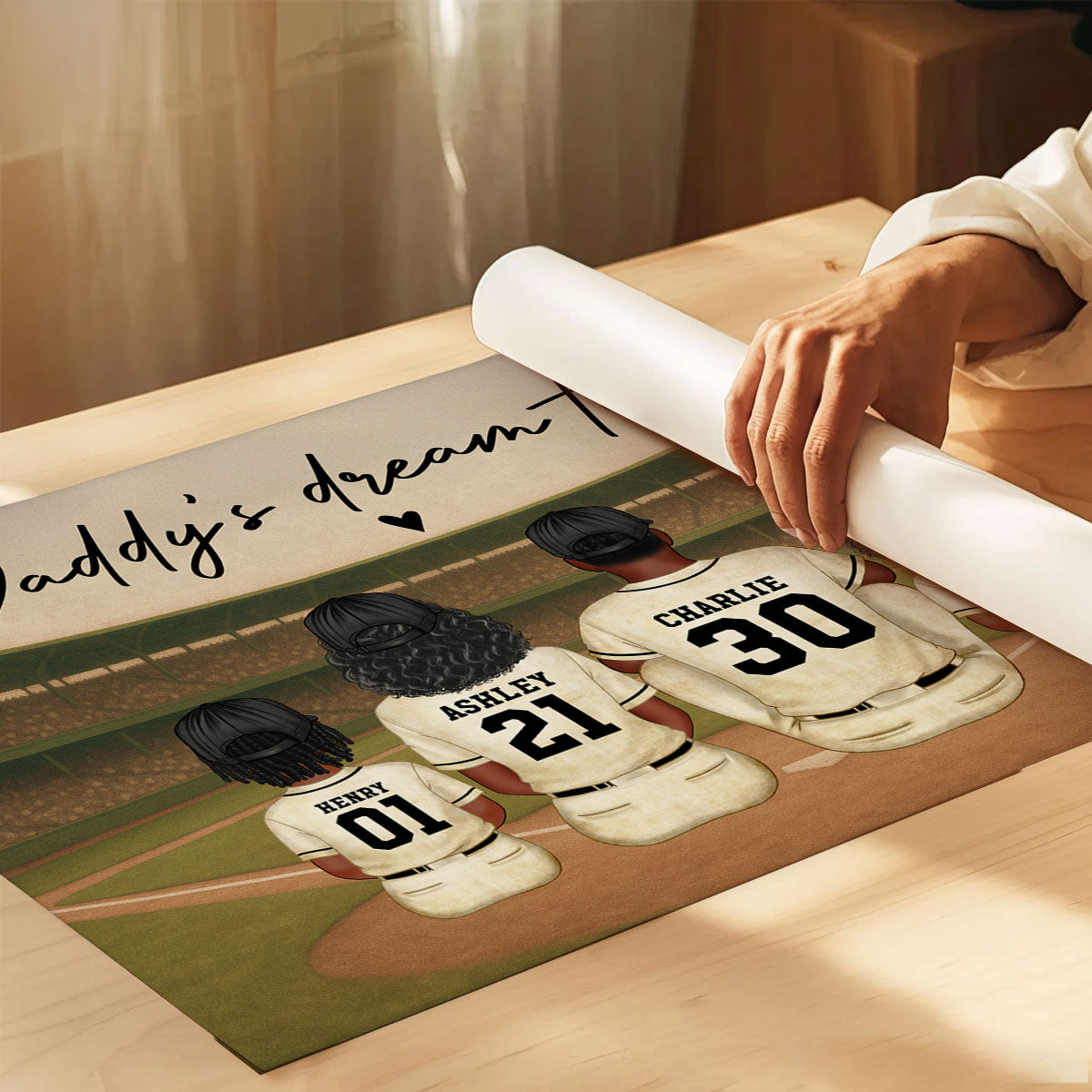 Retro Vintage Style Baseball Daddy's Dream Team Personalized Poster, Heartfelt Father's Day Gift For Dad, Husband
