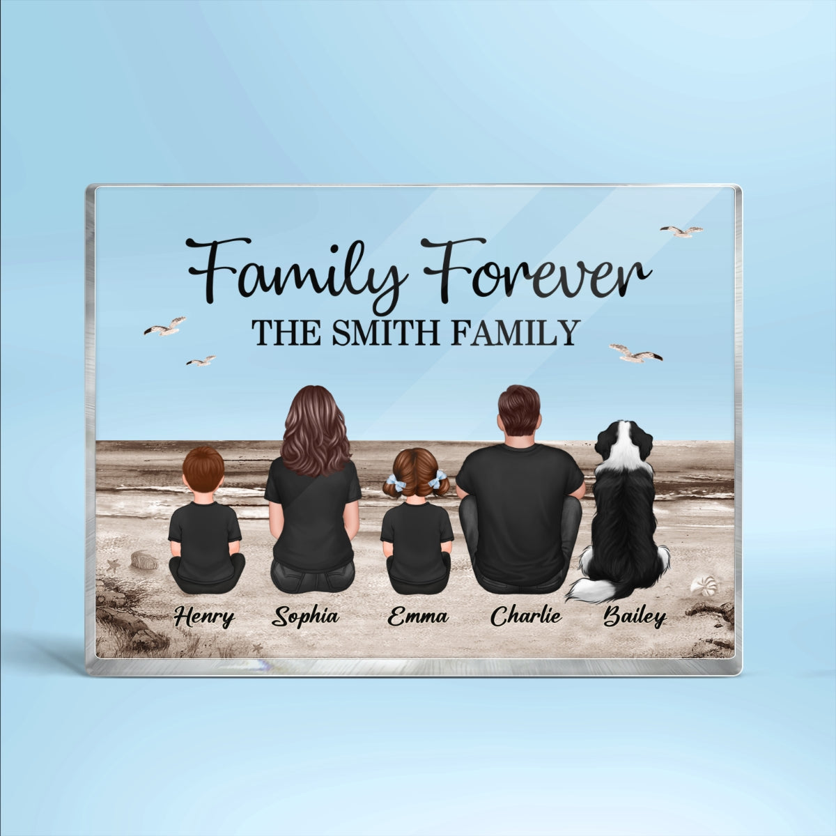 Retro Vintage Family Sitting Beach Landscape Personalized Rectangle Acrylic Block