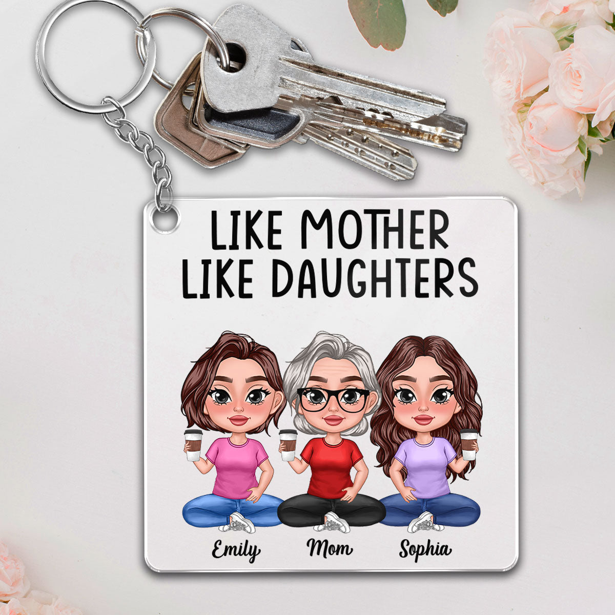 Like Mother Like Daughter Doll Women Thick Lips Personalized Acrylic Keychain