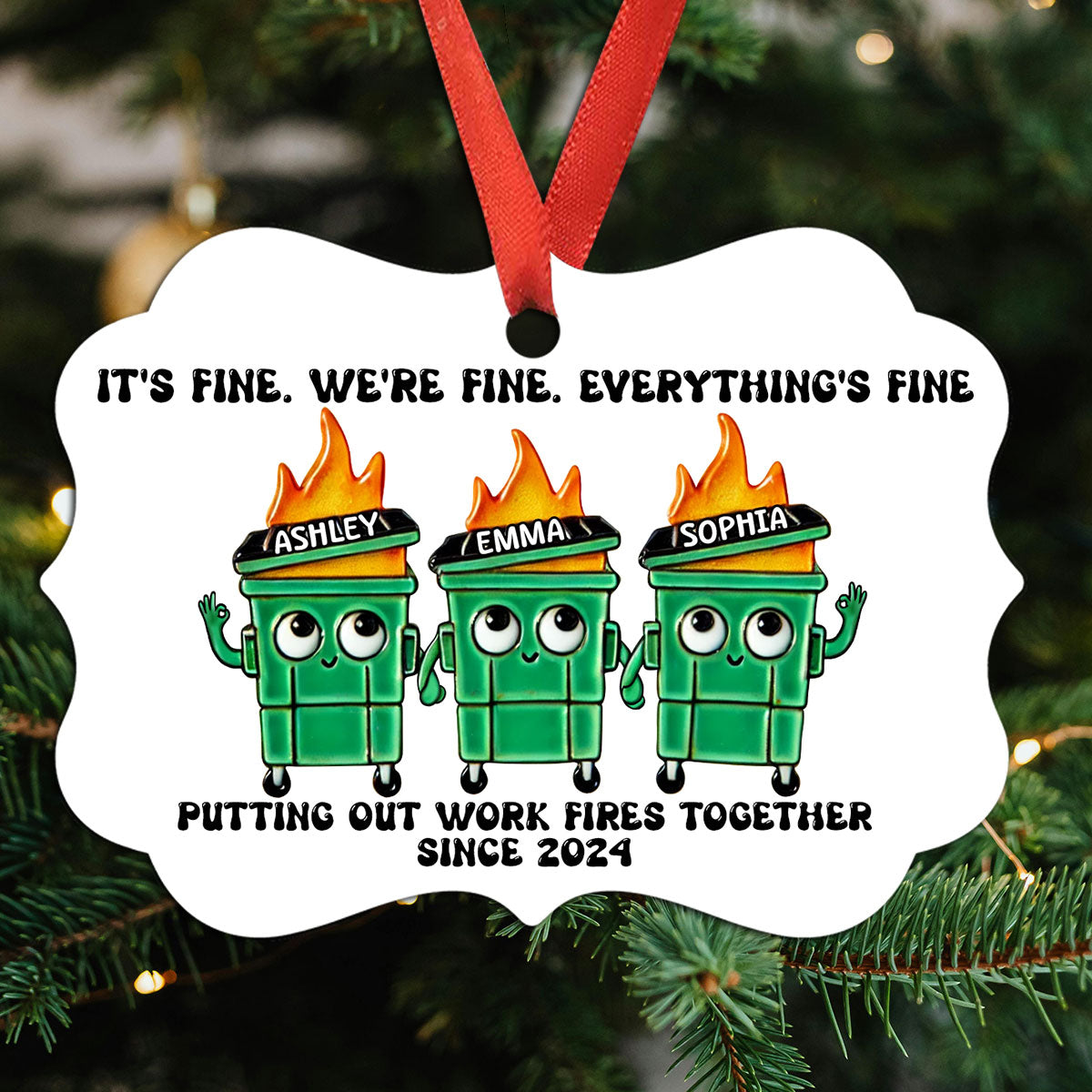Putting Out Work Fires Together Work Bestie Dumpster Fire Funny Gift For Colleagues - Personalized Ornament - Gift For Colleagues, Coworkers, Boss