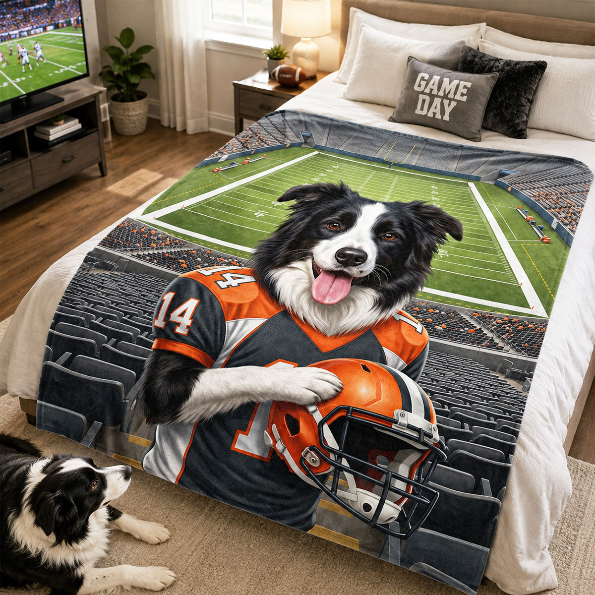 Custom Pet Photo and Name Football - Personalized Fleece Blanket - Gift for Football Lovers, Gift for Him