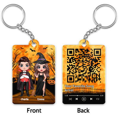 Halloween Doll Couple Standing Favorite Song Scannable QR Code Personalized Acrylic Keychain