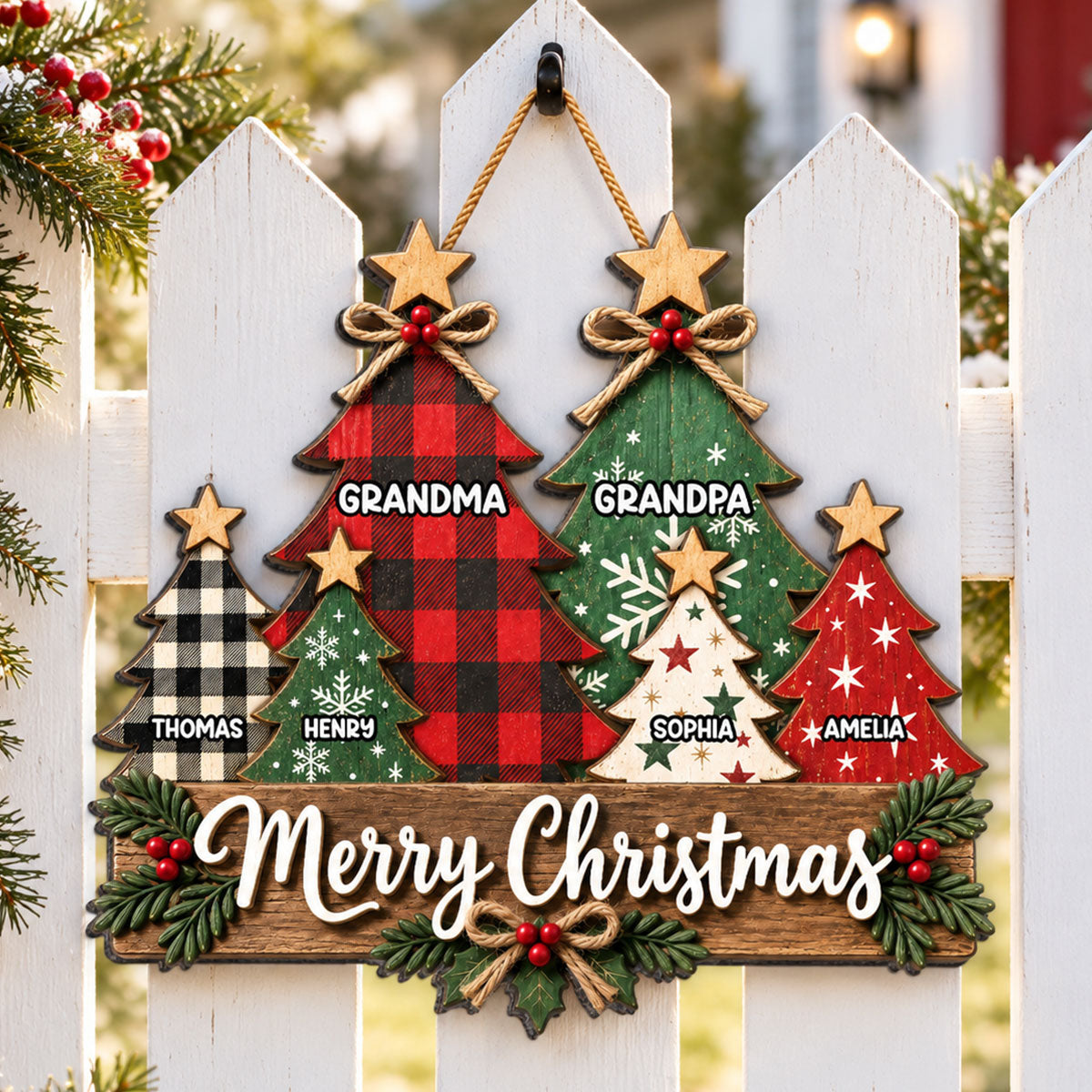 Rustic Grandparents Grandkids Christmas Tree - Personalized Wood Sign - Christmas Decor For Grandma, Grandpa