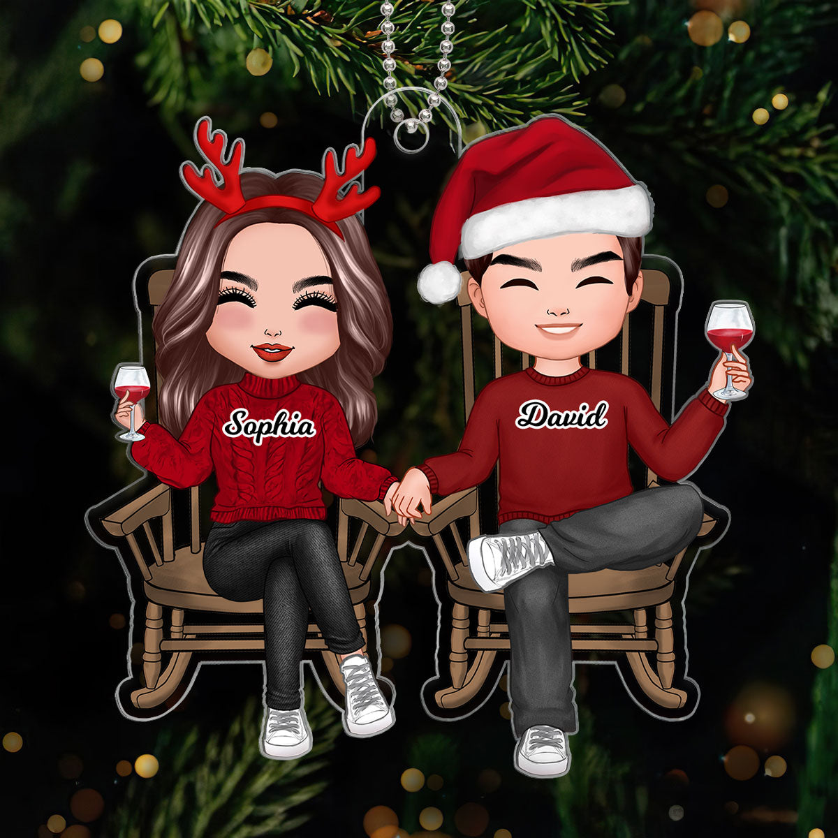 Eternal Love Couple Sitting Together - Personalized Acrylic Ornament - Heartwarming Christmas Gift for Couple, For Him, For Her
