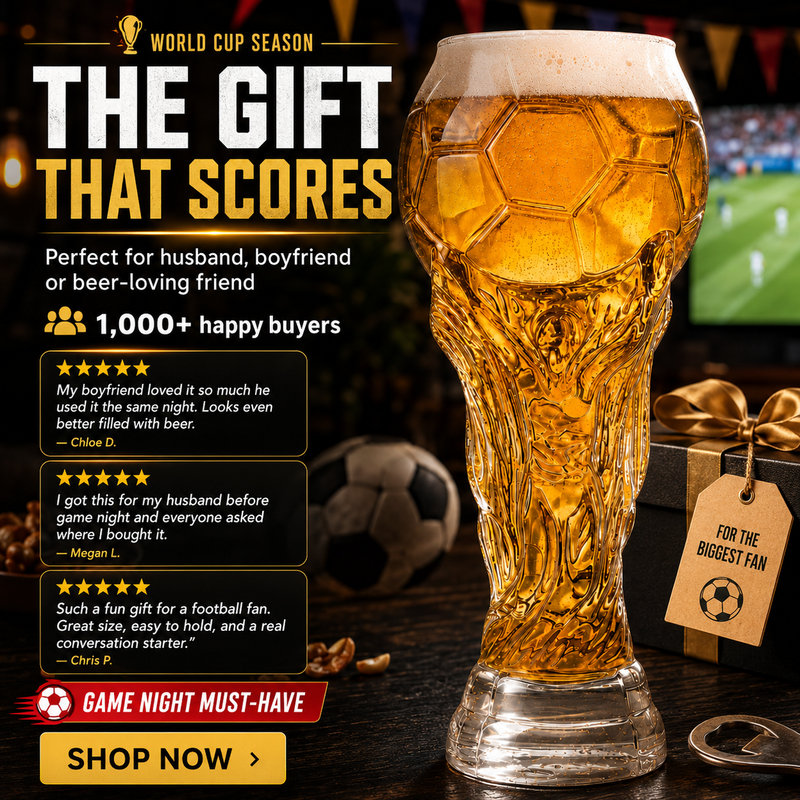 World Cup 2026 Football Trophy Beer Glass, Match Day Beer Glass, Birthday Gift for Him, Gift for Dad