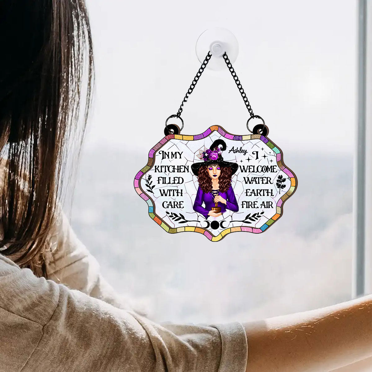 In My Kitchen Filled With Care Personalized Window Hanging Suncatcher Ornament, Halloween Decor