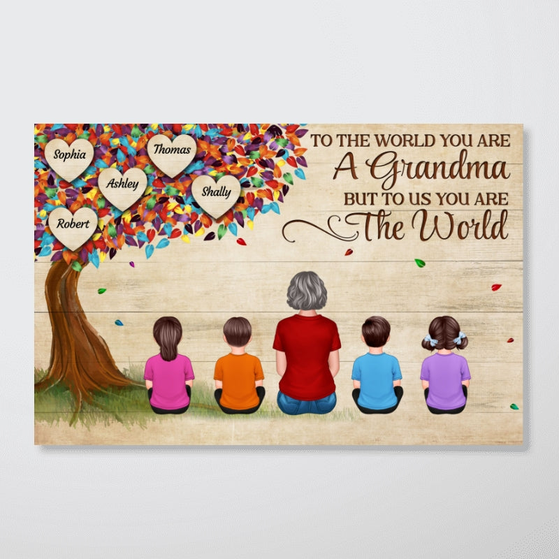 Woman Back View & Kids Under Colorful Tree Personalized Horizontal Poster