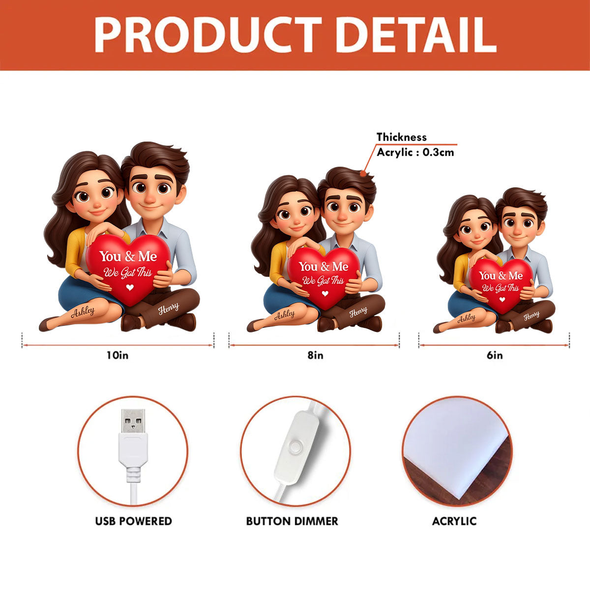 Eternal Love Cartoon Couple Sitting - Personalized Light Box - Sentimental Gift for him, for her