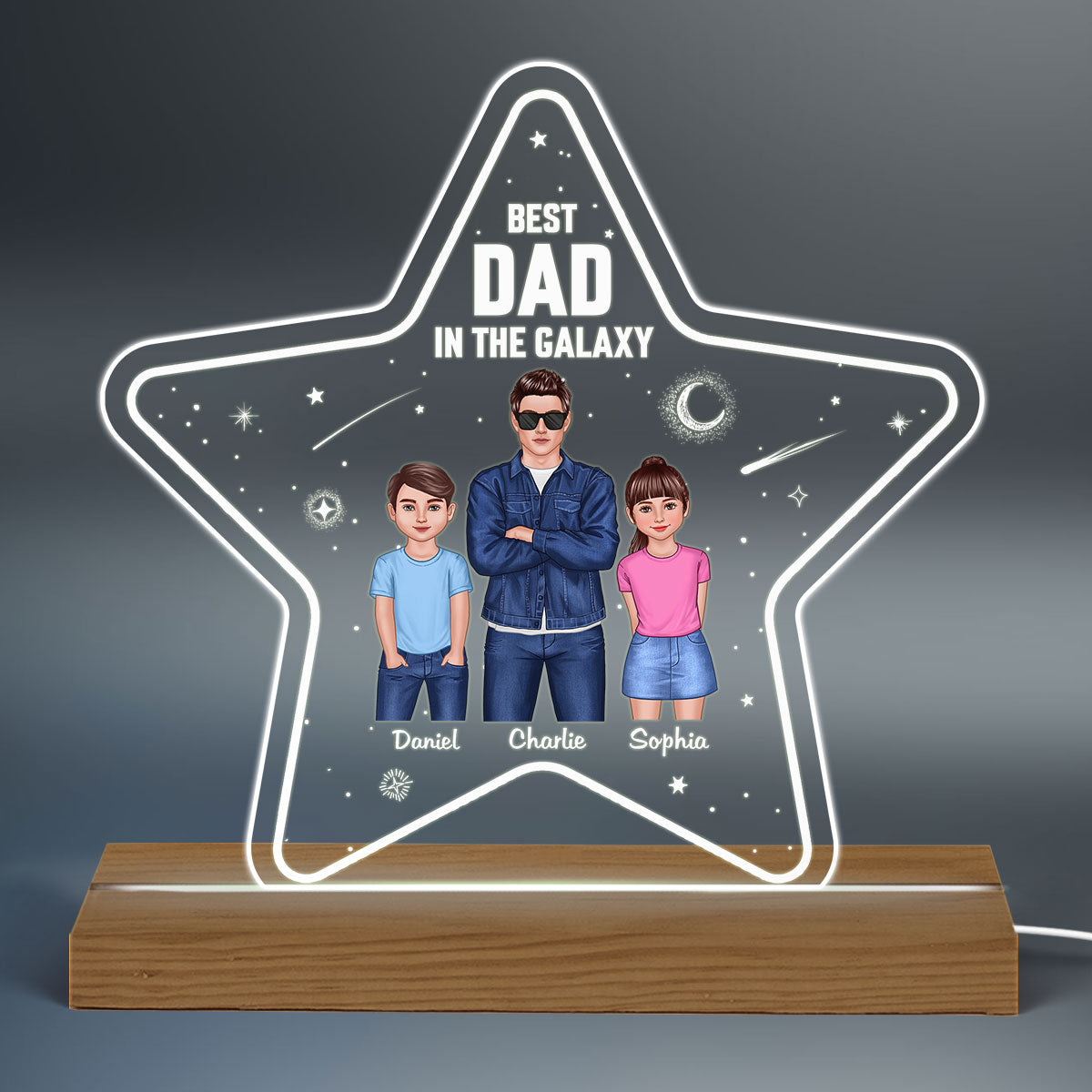 Best Dad Grandpa In The Galaxy Star Personalized Acrylic Custom Shape LED Night Light