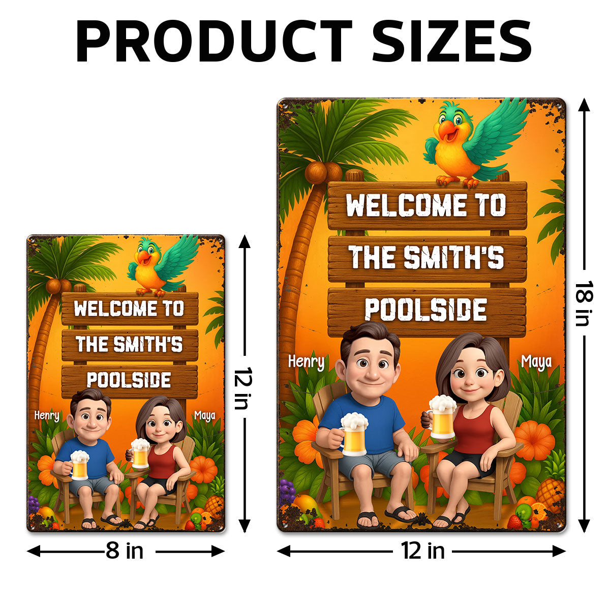 Welcome To Our Tiki Bar, Poolside, Backyard Bar, Hot Tub Personalized Metal Sign