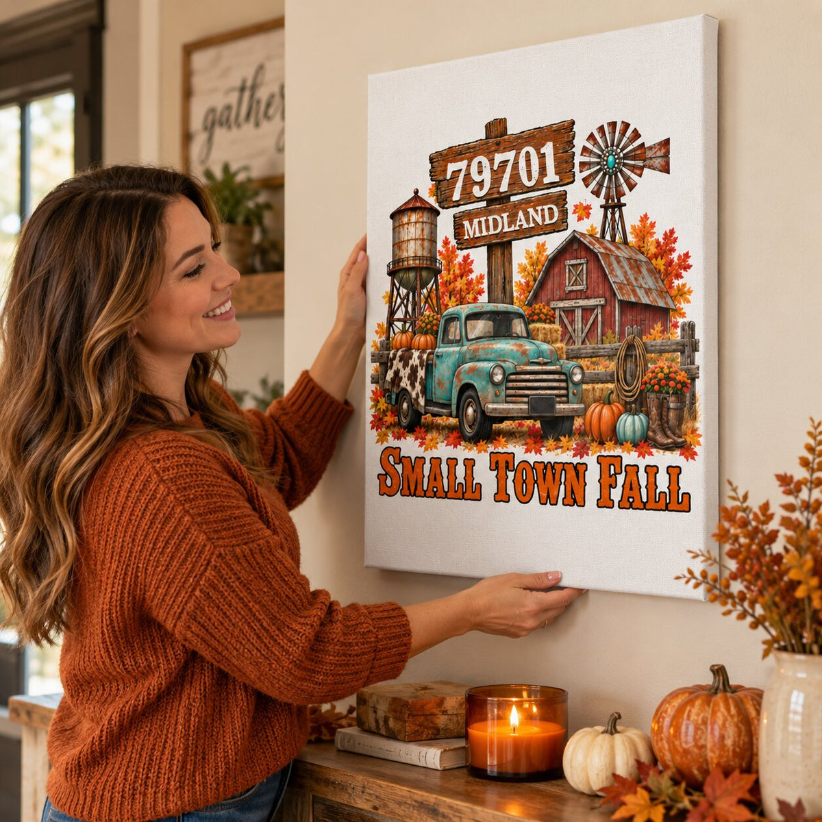 Small Town Fall Western Zip Code - Personalized Canvas