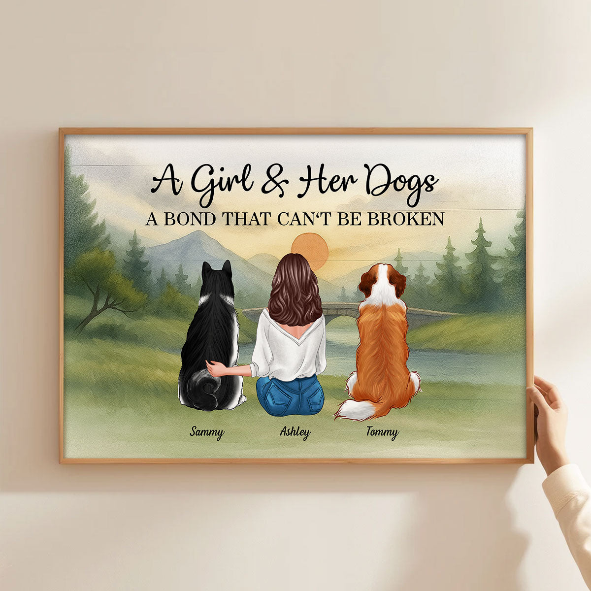 Retro Mountain A Man A Girl And His Dog A Bond That Can't Be Broken Personalized Poster, Gift for Dog Dad, Dog Mom