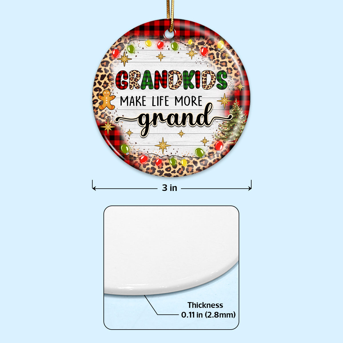 Checkered And Leopard Grandma Grandkids Sitting Personalized Double Sided Circle Ornament