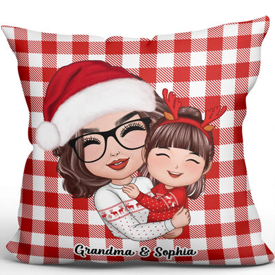 Christmas Pattern Doll Grandma Mom Hugging Kid Gift For Granddaughter Grandson Personalized Pillow