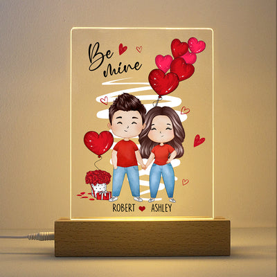 Be Mine Watercolor Couple Personalized Plaque LED Night Light - Gift For Him Gift For Her