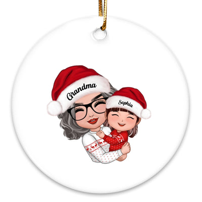 Doll Grandma Mom Hugging Kid Christmas Gift For Granddaughter Grandson Personalized Circle Ornament