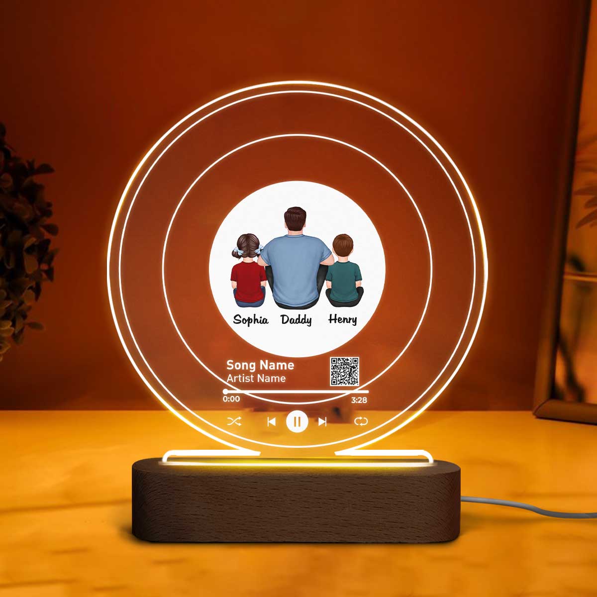Custom Song Scannable QR Code Father‘s Day Gift For Dad Personalized Acrylic Circle LED Night Light