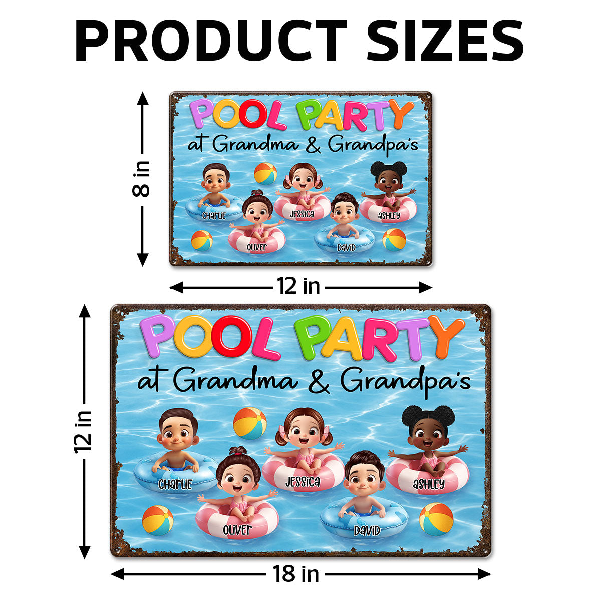 Pool Party At Grandma Grandpa Personalized Metal Sign, Grandchildren Welcome Sign