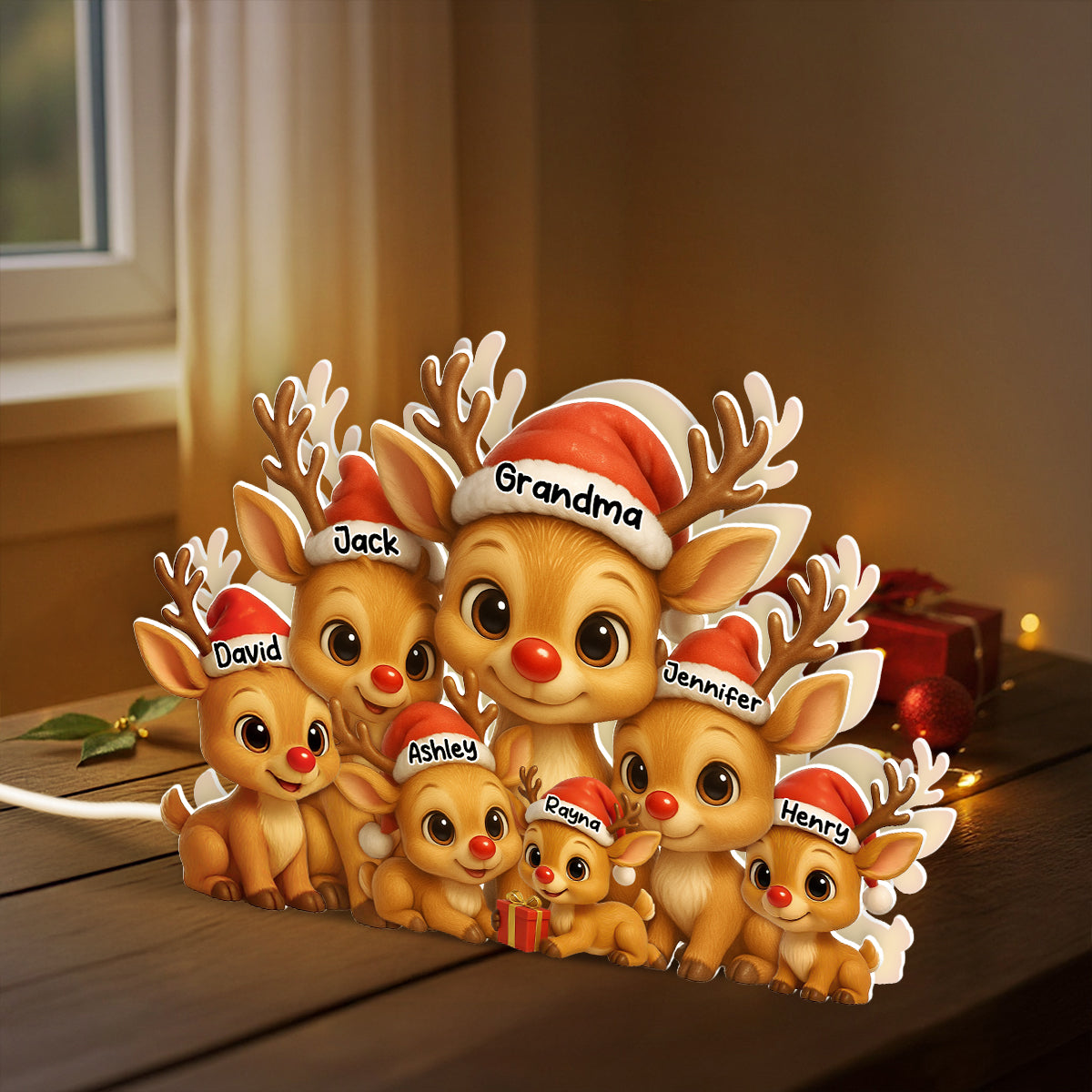 Personalized Grandma Grandkids Reindeer LED Light Box, Christmas Gift For Grandma, Grandkids