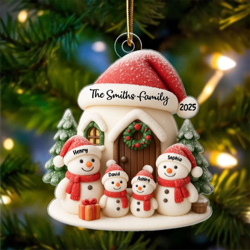 Personalized Snowman Family Acrylic 3D Ornament, Christmas Tree Decoration & Gift for Families