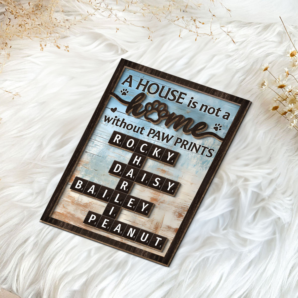 Home With Paw Prints Pet Crossword Puzzle Art Personalized 2-Layer Wooden Plaque