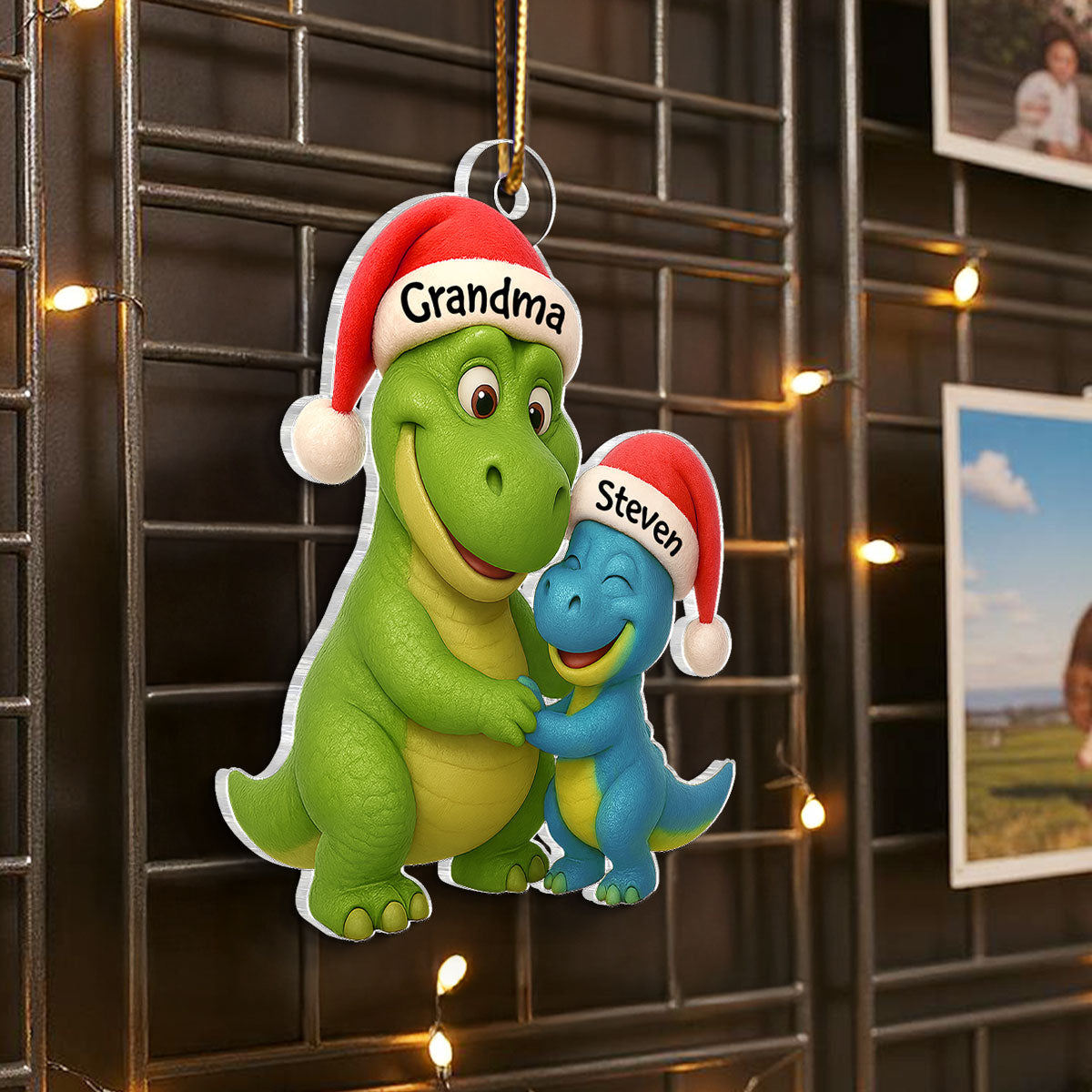 3D Effect Heartwarming Grandmasaurus Hugging Dinosaur Grandkid - Personalized Acrylic Car Hanger - Fun & Unique Gift For Grandkids