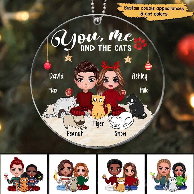 Doll Couple And Cats Personalized Christmas Acrylic Ornament
