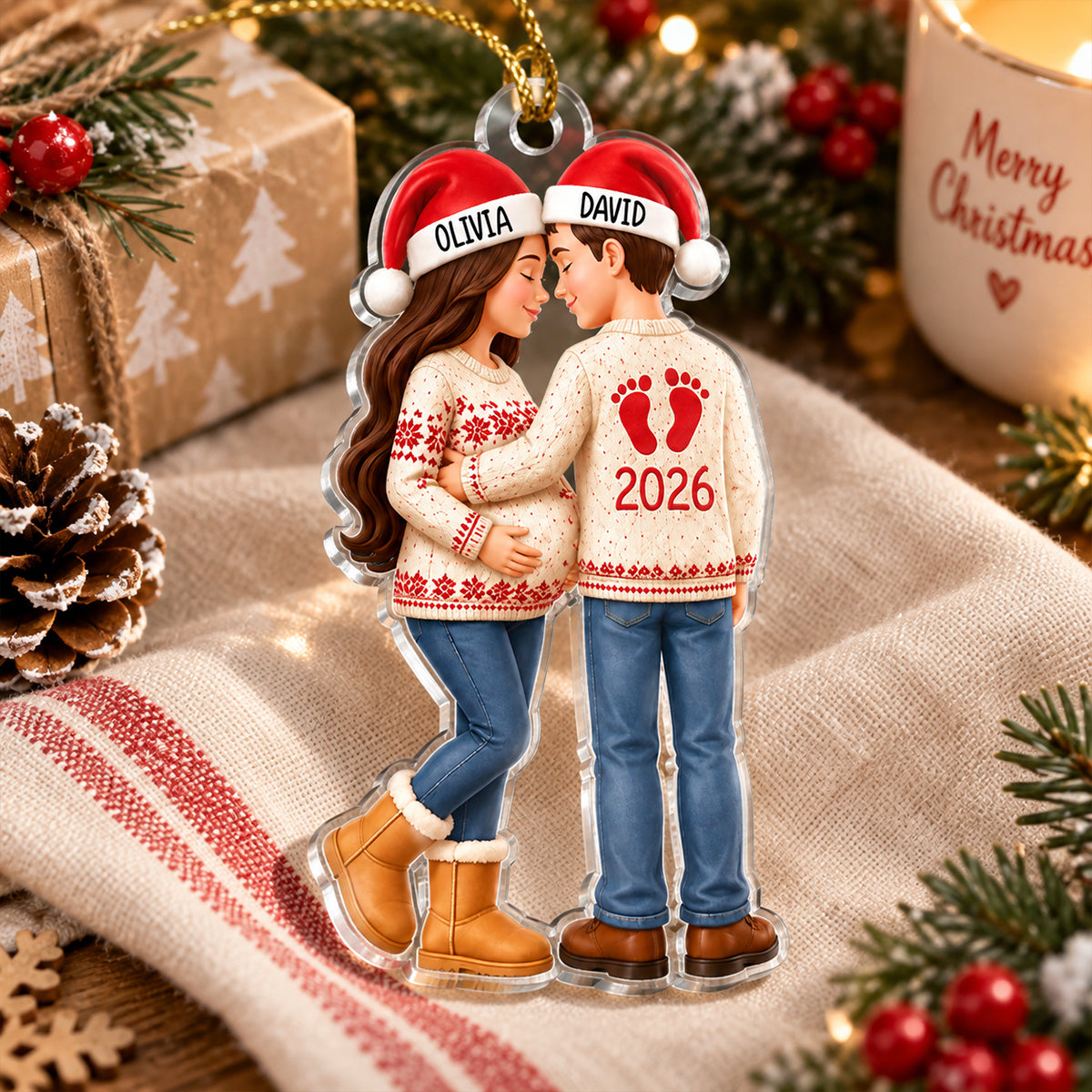 Bump's First Christmas - Personalized Acrylic Ornament - Expecting Parents Keepsake, Custom Mom Dad Pregnancy Announcement