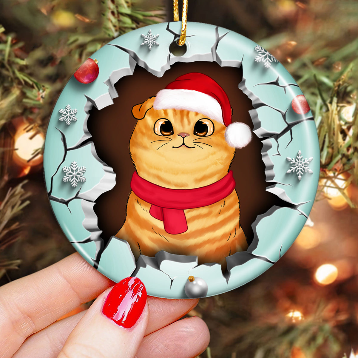 Break Through Christmas Fluffy Cats 3D Printed Personalized Circle Ornament