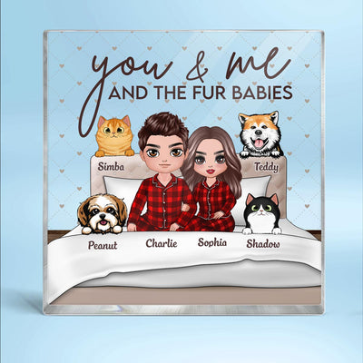 You Me And Fur Babies On Bed Personalized Acrylic Block Plaque