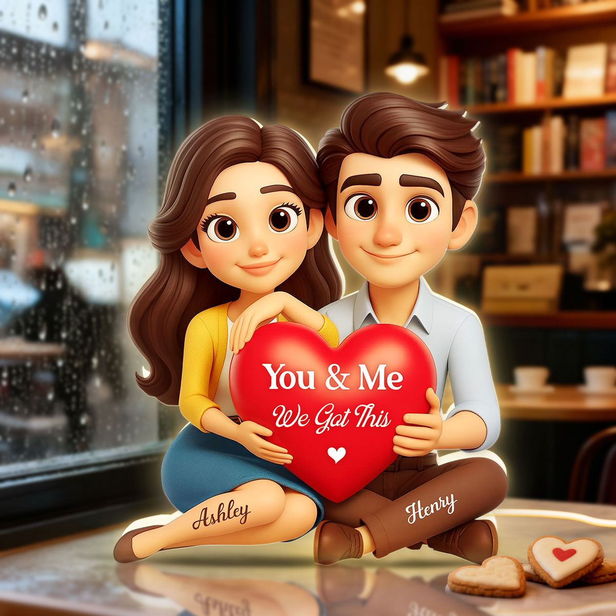 Eternal Love Cartoon Couple Sitting - Personalized Light Box - Sentimental Gift for him, for her