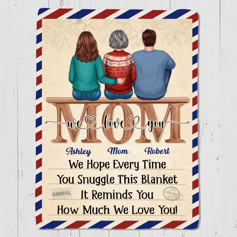 Mom Children Sitting On Word Postcard Frame Gift For Mom Personalized Blanket