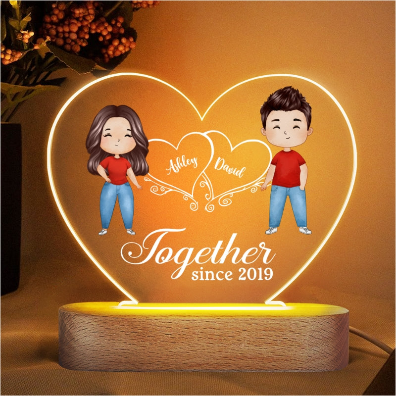 Hearts Watercolor Couple Standing Gift For Him Gift For Her Personalized Acrylic Heart Plaque LED Lamp Night Light