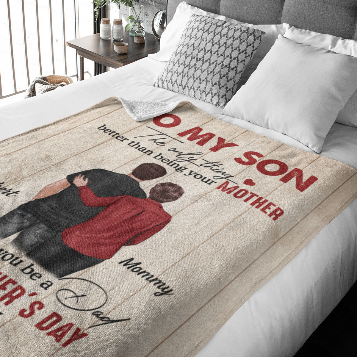 To My Son From Mom Happy Father‘s Day Back View Personalized Fleece Blanket