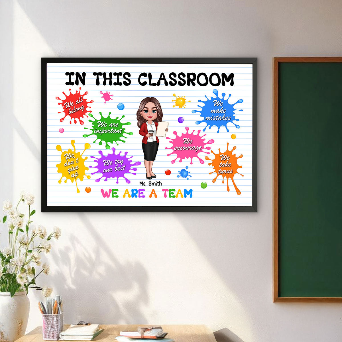 In This Classroom Colorful Splatter Splotches Personalized Poster, Back To School Gift