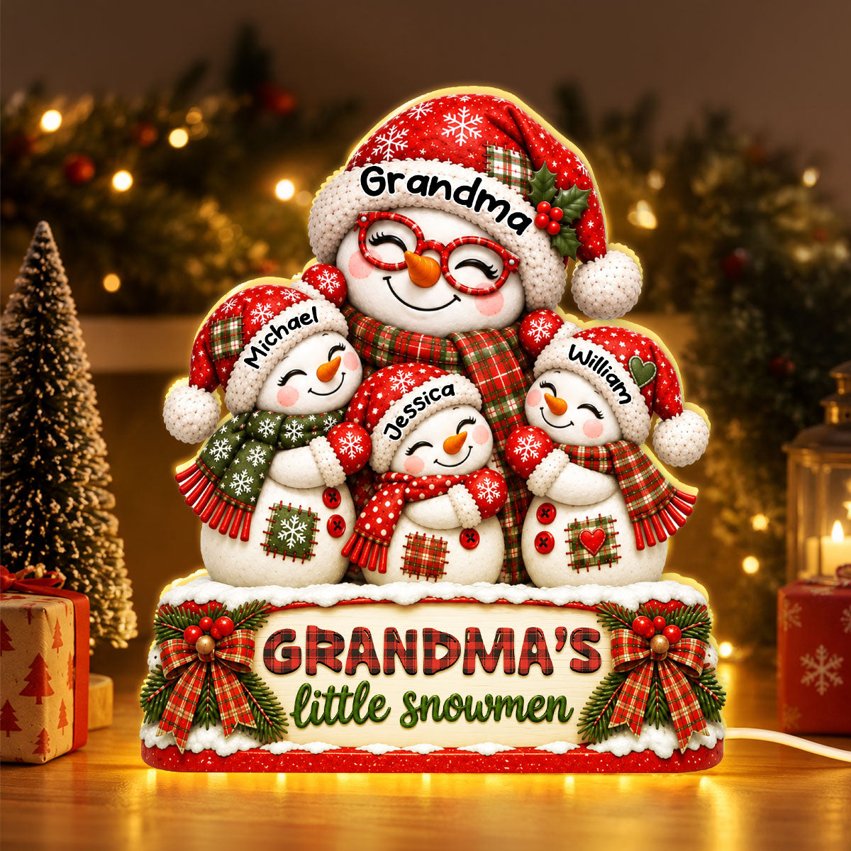 Grandma's Little Snowmen - Personalized Light Box - Heartfelt Christmas Gift for Grandma, Family Keepsake