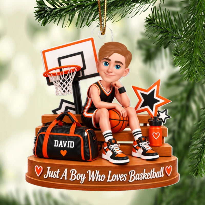 Just a Boy Who Loves Basketball - Personalized Acrylic Ornament - Christmas Gift for Son,Grandson