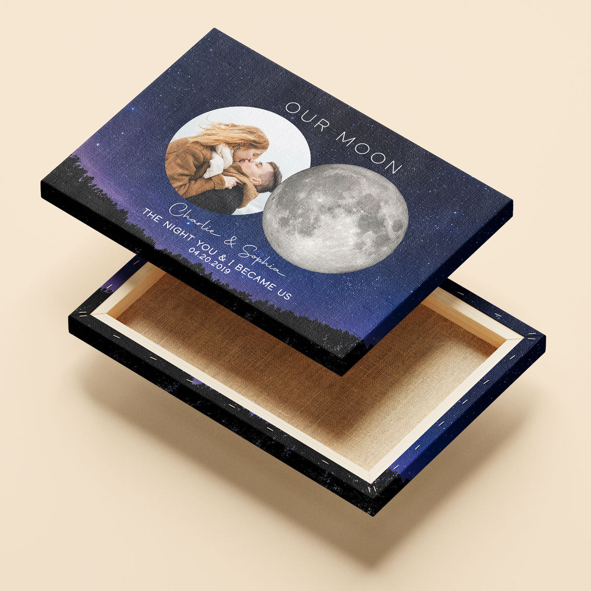 Our Moon Couple Custom Photo Moon Phase Art Anniversary Gift For Him, Gift For Her Wedding Gift Personalized Canvas