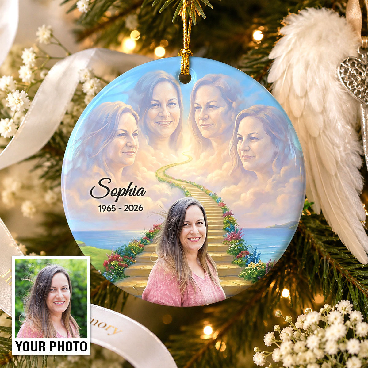 Stairway To Heaven Memorial - Personalized Ceramic Ornament - Memorial Gift, Sympathy Gift, Christmas Keepsake