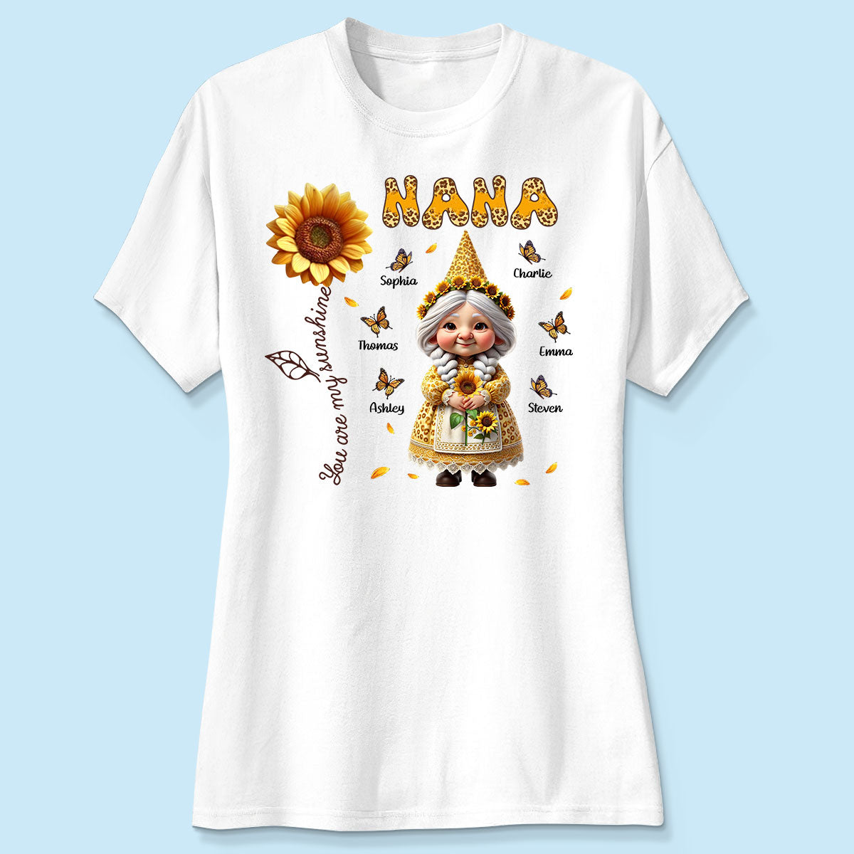 Leopard Sunflower Gnome Grandma Personalized Shirt, Gift For Grandma